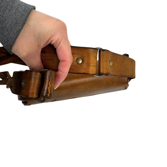 Vintage Floral Butterfly Tooled Thick Leather Braided Shoulder Bag Brown Hippie - Picture 10 of 16